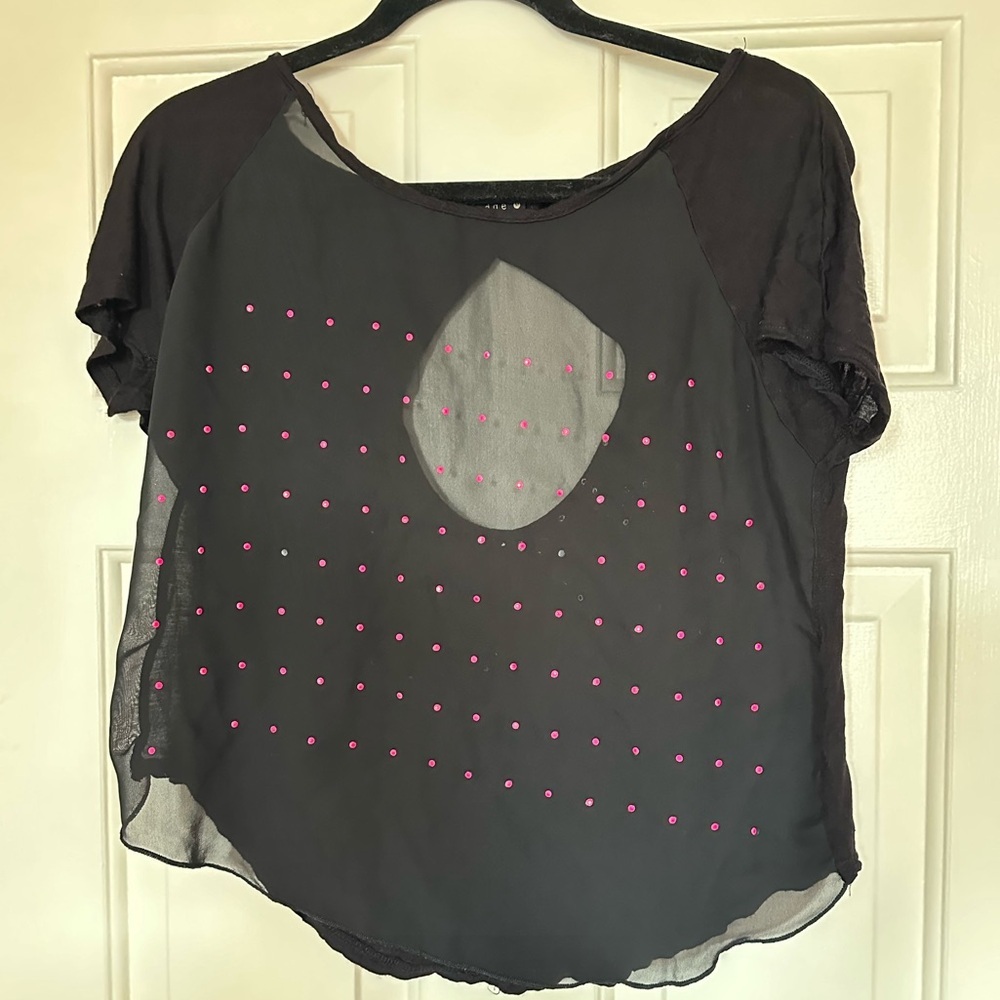 Sheer Beaded Black Top